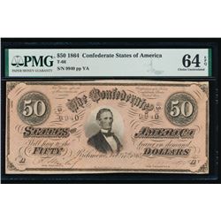 1864 $50 Confederate States of America Note PMG 64EPQ