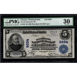 1902 $5 Chester National Bank Note PMG 30