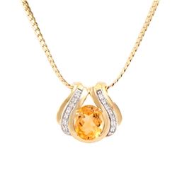 Plated 18KT Yellow Gold 4.05ct Citrine and Diamond Pendant with Chain