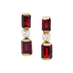 Plated 18KT Yellow Gold 1.20ctw Garnet and Diamond Earrings