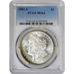 1881-S $1 Morgan Silver Dollar Coin PCGS MS64 Amazing Toning