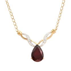 Plated 18KT Yellow Gold 3.75ct Garnet and Diamond Pendant with Chain