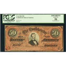 1864 $50 Confederate States of America Note PCGS 50