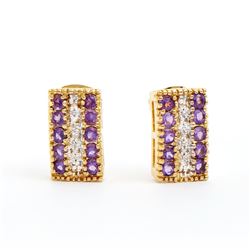 Plated 18KT Yellow Gold 1.02ctw Amethyst and Diamond Earrings