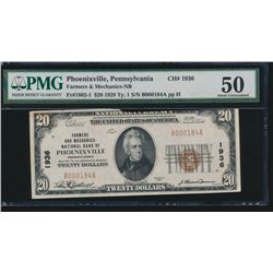 1929 $20 Phoenixville National Bank Note PMG 50