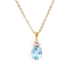 Plated 18KT Yellow Gold 4.35ctw Blue Topaz and Diamond Pendant with Chain