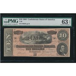 1864 $10 Confederate States of America T-68 PMG 63EPQ