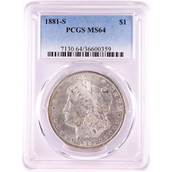 1881-S $1 Morgan Silver Dollar Coin PCGS MS64 Nice Toning