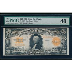 1922 $20 Gold Certificate PMG 40