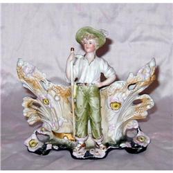 Art Nouveau Bisque Vase - Boy with staff #1289612