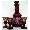 Image 1 : 4 PC RUBY BOHEMIAN GLASS DECANTER LIQUER SET #1289637