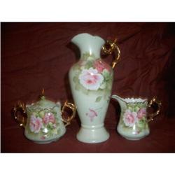 Lefton carnation pitcher creamer & sugar, #1289706