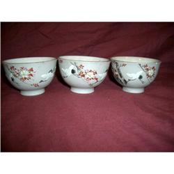 Japanese Banko art pottery teacups cranes #1289712