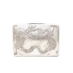 Old Chinese Export Silver & Wood Dragon Box Mk #1308291