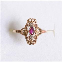 Estate Deco Ruby Diamond Gold Filigree  Ring  #1308649