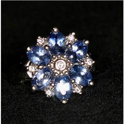 Estate Iolite & Diamond White Gold Flower Ring #1308650