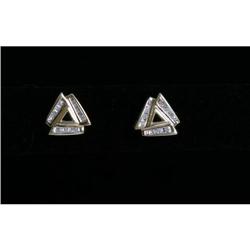 Estate Diamond baguette Earrings Gold post stud#1308651