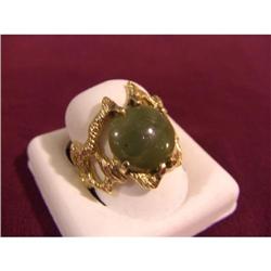 Estate handmade yellow gold Chinese jade ring #1308652