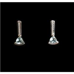 Estate Trillion Aquamarine Diamond Earring Gold#1308656