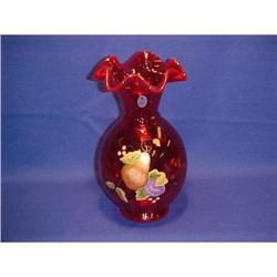 Fenton Art Glass Gilded Harvest on Ruby Vase #1308960