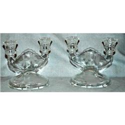 Pair of Etched Glass Dual Candlestick Holders. #1308990