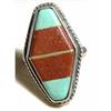 Image 1 : Large Handcraft Silver Turquoise  & Stone Ring #1308991