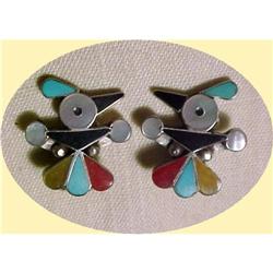 Fred Harvey Era  Sterling T- Bird  Earrings  #1308996