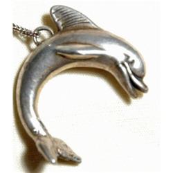 Huge Sterling Dolphin 3d Pendant on ster.Chain #1309005