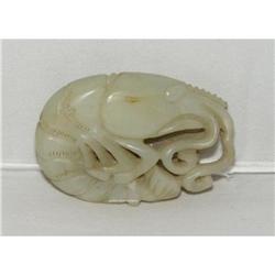 Vintage Chinese White Jade Stone Prawn Ornament#1309137