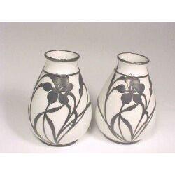 Pair Limoges Vases Overlaid with Silver #1309181