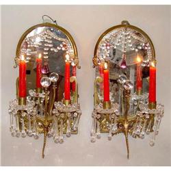 rare 19c French Crystal Mirror Candle  Sconces #1309196