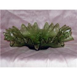 Art Nouveau/Victorian Green Crimped Glass Bowl #1309253