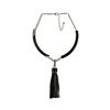 Image 1 : Leather Tassel Pendant Necklace - Rhodium Plated