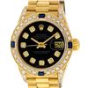 Image 5 : Rolex Ladies 18K Yellow Gold Black Diamond And Sapphire President Wristwatch Wit