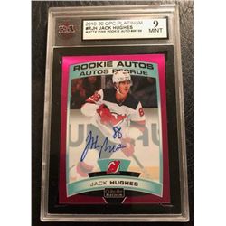 2019-20 OPC PLATINUM #RJH JACK HUGHES Matte Pink Rookie Auto #86/99 (9 MINT)