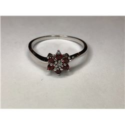 10K White Gold Garnet & Diamond Ring