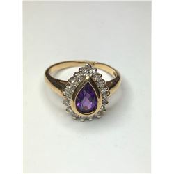 10K Yellow Gold Amethyst and Diamond Ring