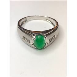 14K White Gold Men's Synthetic Emerald Ring