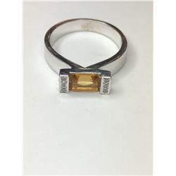 10K White Gold Citrine and Diamond Ring