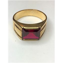 10K Men's Yellow Gold Synthetic Ruby Ring