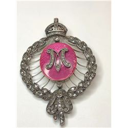 Antique 18K & Platinum Pink Enamel and Diamond Pendant - English Made Piece Commemorates the Coronat