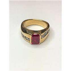 14K Yellow Gold Synthetic Ruby Ring