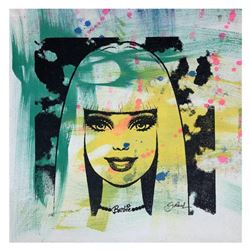 Gail Rodgers, "Barbie" Hand Signed Original Hand Pulled Silkscreen Mixed Media on Canvas with Letter