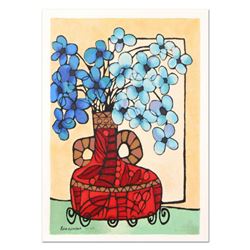 Avi Ben-Simhon, "Blue Flowers" Limited Edition Serigraph, Numbered and Hand Signed with Certificate 