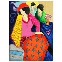 Itzchak Tarkay (1935-2012), One-of-a-Kind Acrylic Over Paint on Wood Panel, Hand Signed with Letter 