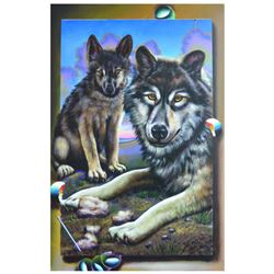 Ferjo, "He Eyes of A Wolf" Original Painting on Canvas, Hand Signed with Letter of Authenticity.