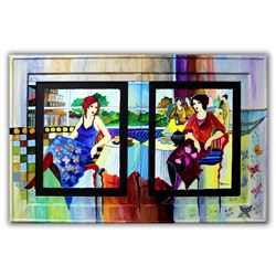 Patricia Govezensky- Original Watercolors with Hand Painted Frame "Charlotte & Hannah"