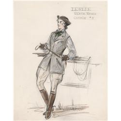 Elizabeth Taylor “Leslie Benedict” costume sketch by Marjorie Best for Giant.