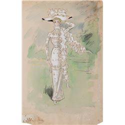 Cecil Beaton “Royal Ascot” style dress costume sketch from My Fair Lady.