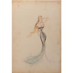Esther Williams (3) swimsuit and mermaid sketches with 1-attributed to designers Kay Dean and Irene.